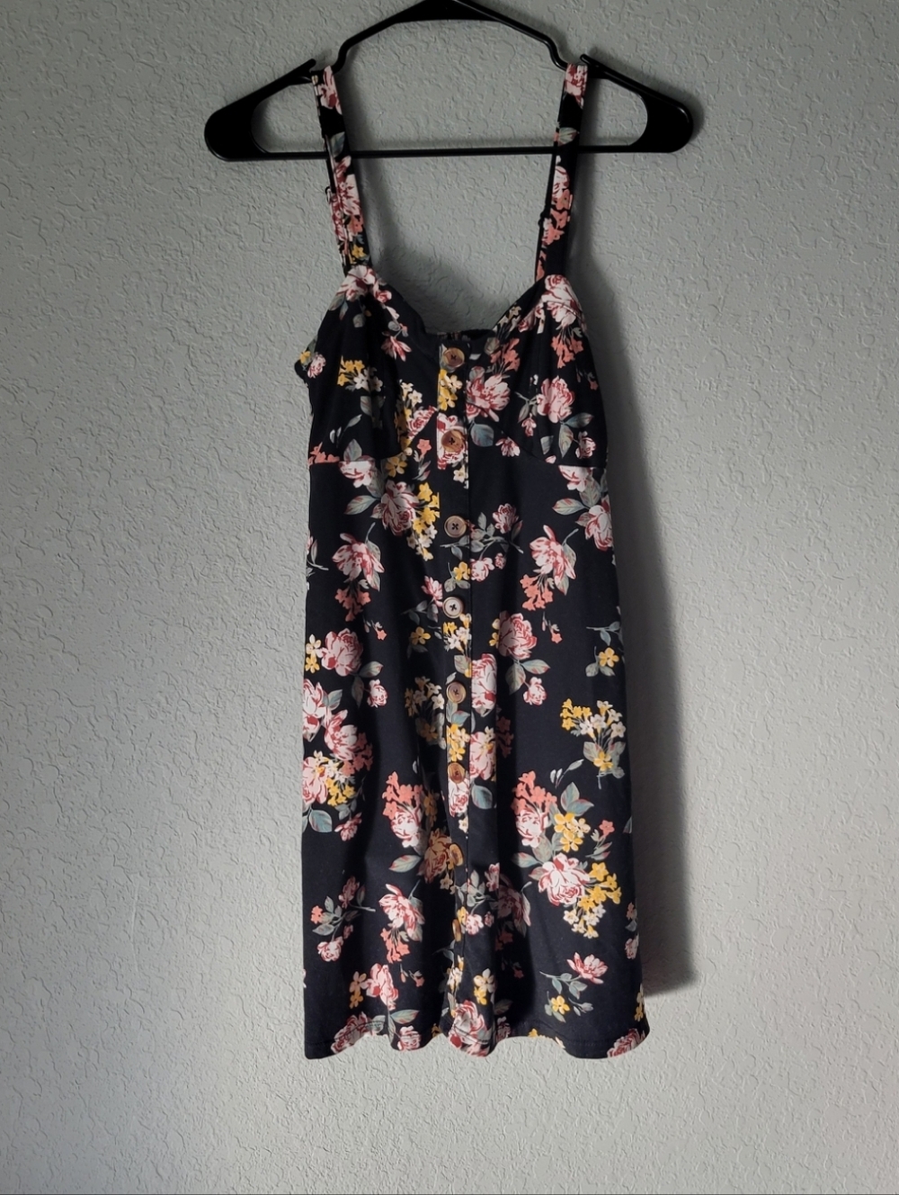 No Boundaries Girl's Floral Black Dress Size Medium (7-9), Pink, Yellow, White